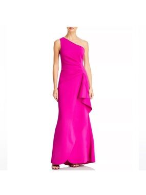 Eliza J One-Shoulder Fuchsia Gown
